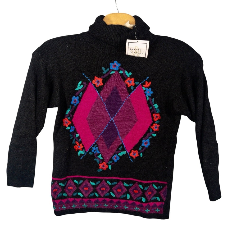 Vtg NWT Boundary‎ Waters Argyle Geometric Sweater Silk Rabbit Hair Wool Womens M
